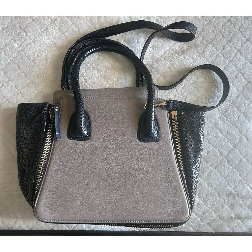 Paige Gamble Taupe Pebbled Leather Blakeley Bag With 2 Snakeskin Gussets